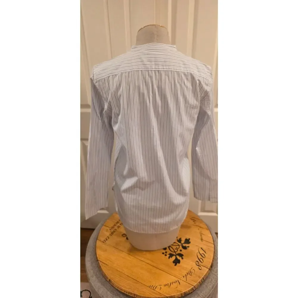 Everlane Popover Notch Collar Blue & White Stripe 3/4 sleeve Size 6 NWOT